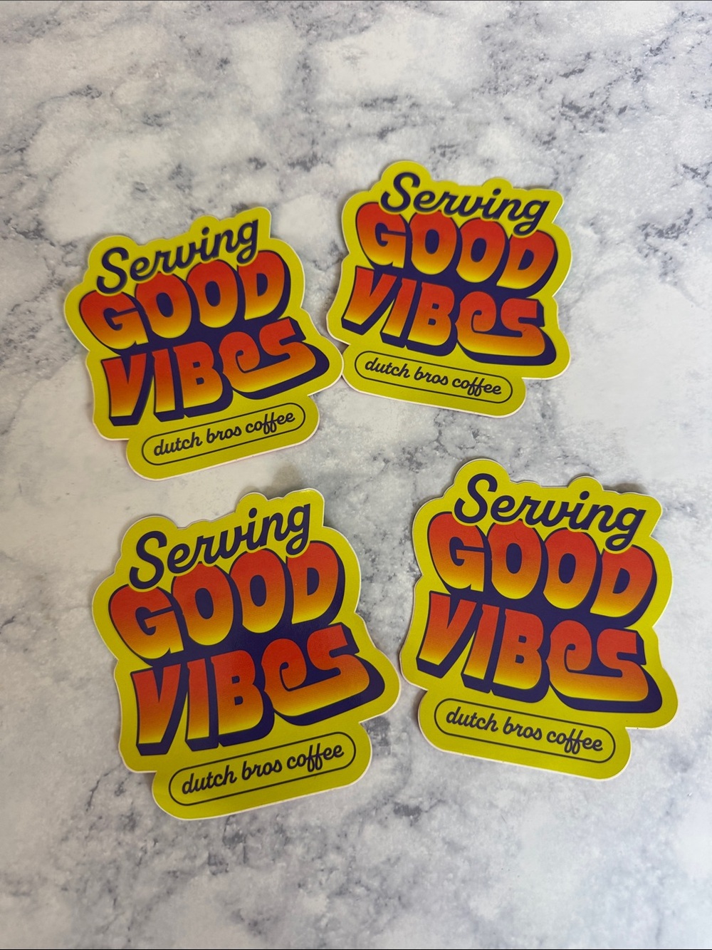 Set of 4 Serving Good Vibes Dutch Bros Coffee Retro Decal Sticker Accessory
